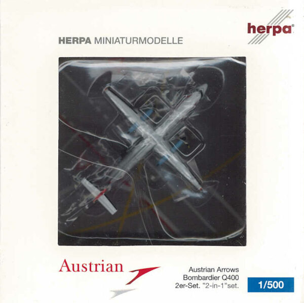 Set 2pcs Bombardier Q400 Austrian Arrows OE-LGH / Booeing 767-300ER Austrian Airlines OE-LAZ Herpa 518697 1:500 – Bild 2