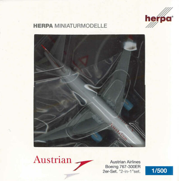 Set 2pcs Bombardier Q400 Austrian Arrows OE-LGH / Booeing 767-300ER Austrian Airlines OE-LAZ Herpa 518697 1:500