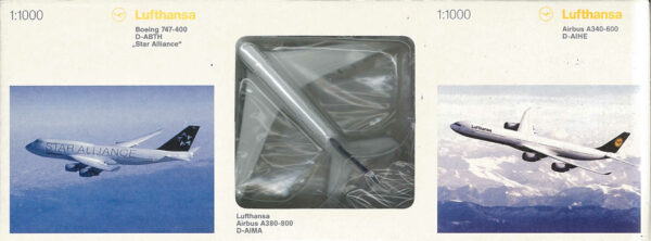 Set 3pcs Airbus A380 / A340 / Boeing 747 Lufthansa Herpa 570008 1:1000