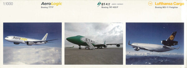 Set 3pcs Boeing 777F Aero Logic / 747F Jade Cargo / MD-11F Lufthansa Cargo Herpa 570329 1:1000