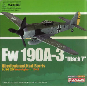 Focke-Wulf FW190A-3 "Black 7" Oberleutnant Karl Borris 8-/JG 26 Wevelghem 1942 Dragon Wings 50085 1:72