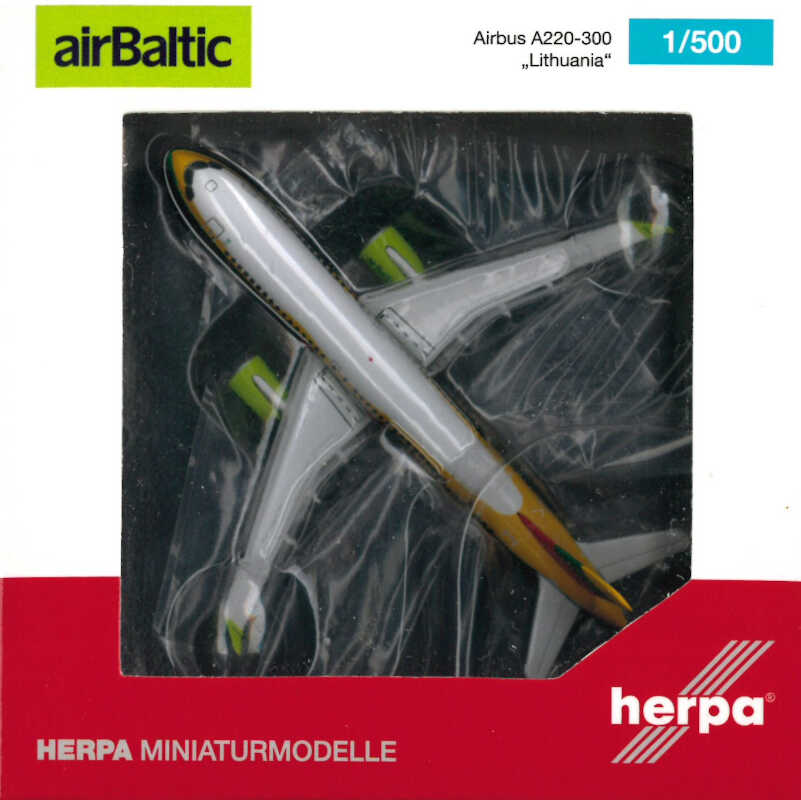 Airbus A220-300 airBaltic "Lithuania" YL-CSK Herpa 534123 1:500