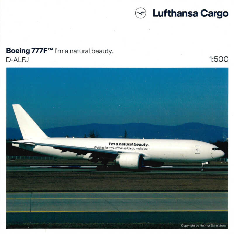 Boeing 777F Lufthansa Cargo "I'm a natural beauty" D-ALFJ Herpa 536240 1:500