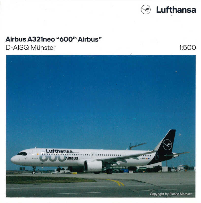 Airbus A321neo Lufthansa "600th Airbus" Münster D-AISQ Herpa 537490 1:500