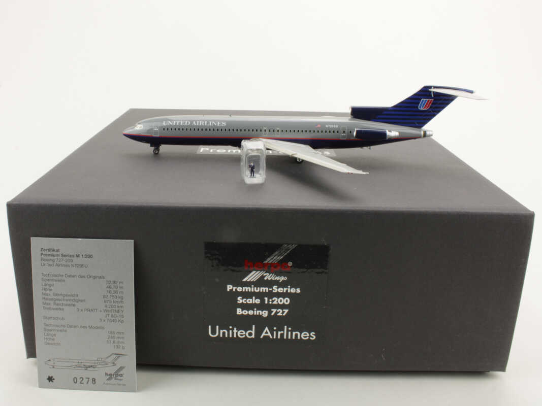 Boeing 727-200 United Airlines N7295U Herpa Premium 016179 1:200