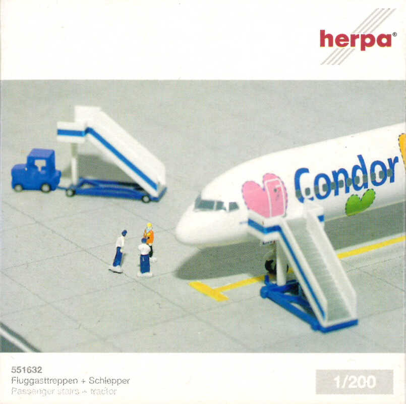 Scenix Series Fluggasttreppen + Schlepper Herpa 551632 1:200