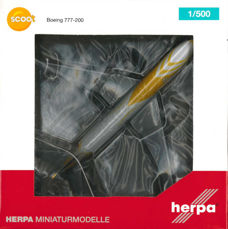 Boeing 777-200 Scoot "Barry" 9V-OTA Herpa 527859 1:500