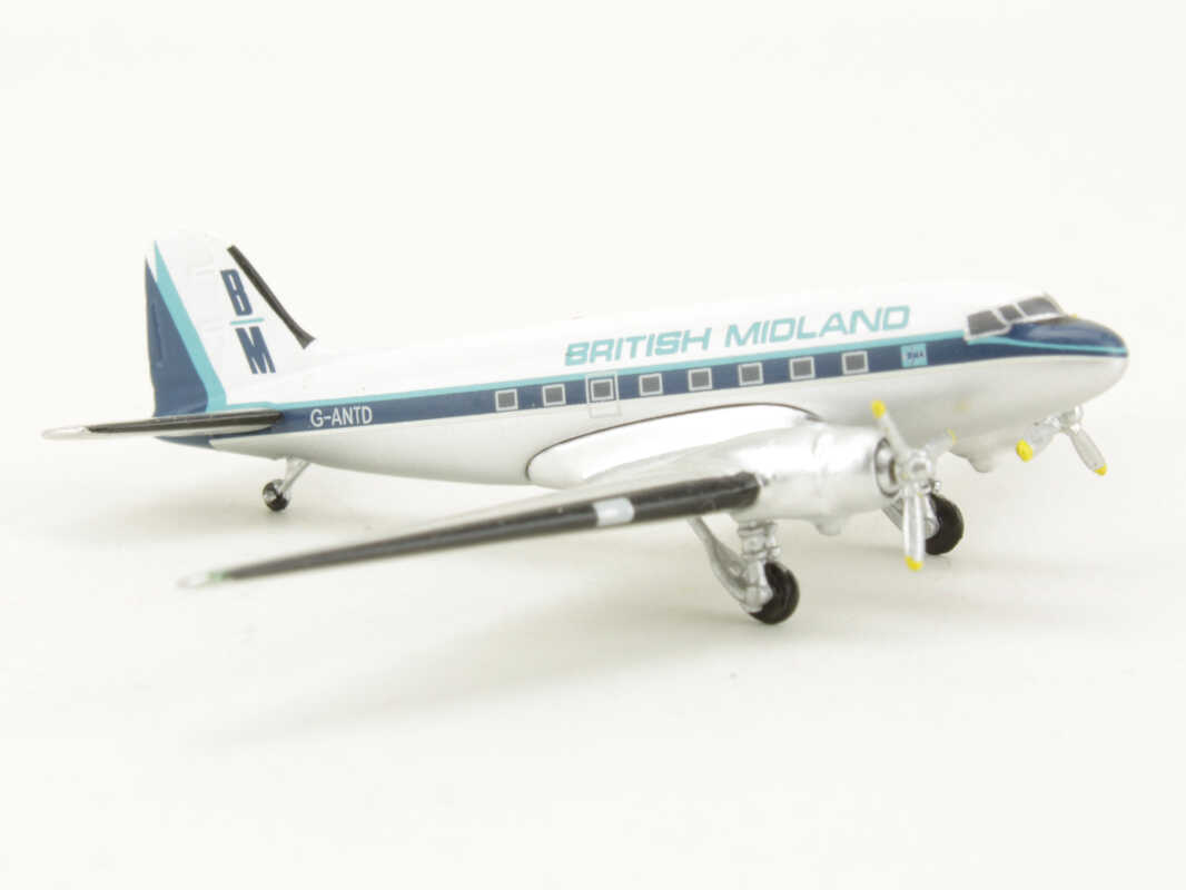 Set 3pcs Boeing 707-320 G-BFLD / Douglas DC-3 G-ANTD / Fokker F-27 G-BMAW British Midland Aeroclassics ACBMASET1 1:400 – Bild 6