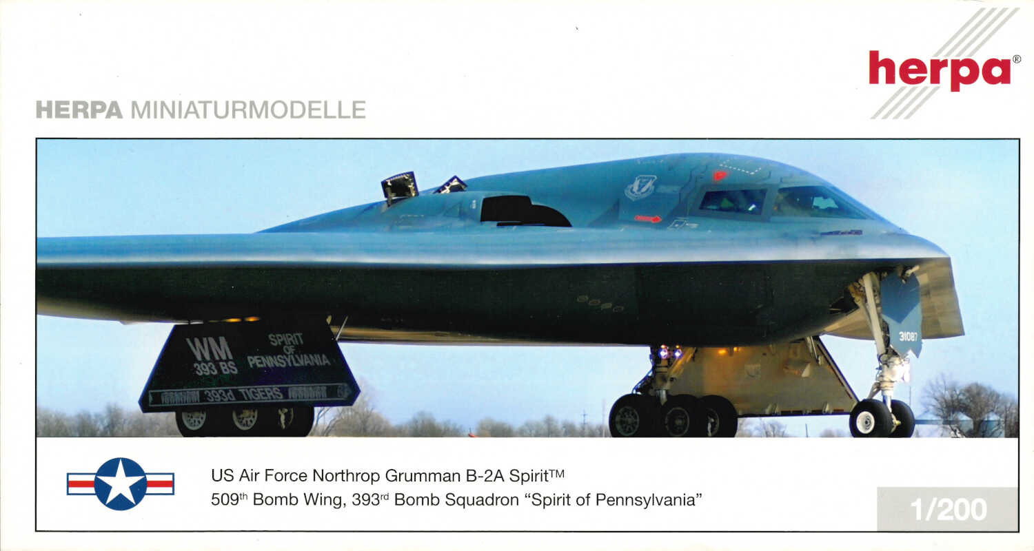 Grumman B-2A Spirit US Air Force, 509th Bomb Wing "Spirit of Pennsylvania" Herpa 554848 1:200